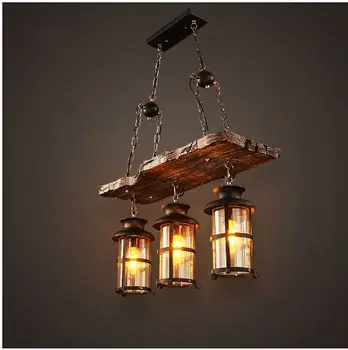 

3 old boat wood American country style retro lights free delivery of new original design retro industrial chandeliers