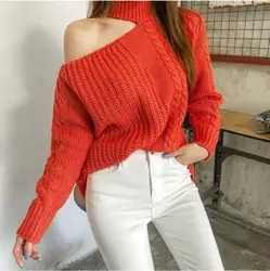 Новинка 2019 осень зима женский сексуальный полый свитер ключицы женский корейский негабаритный вязаный пуловер