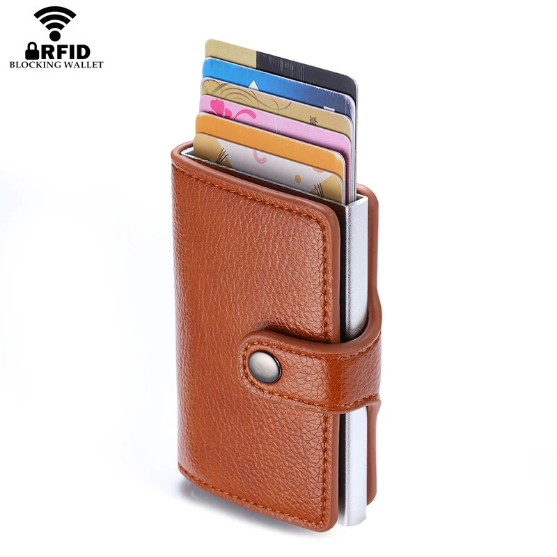 BISI GORO Кнопка кредитный держатель для карт RFID Блокировка бизнес мини кошелек всплывающий защитный чехол для карт тонкий Противоугонный держатель для ID