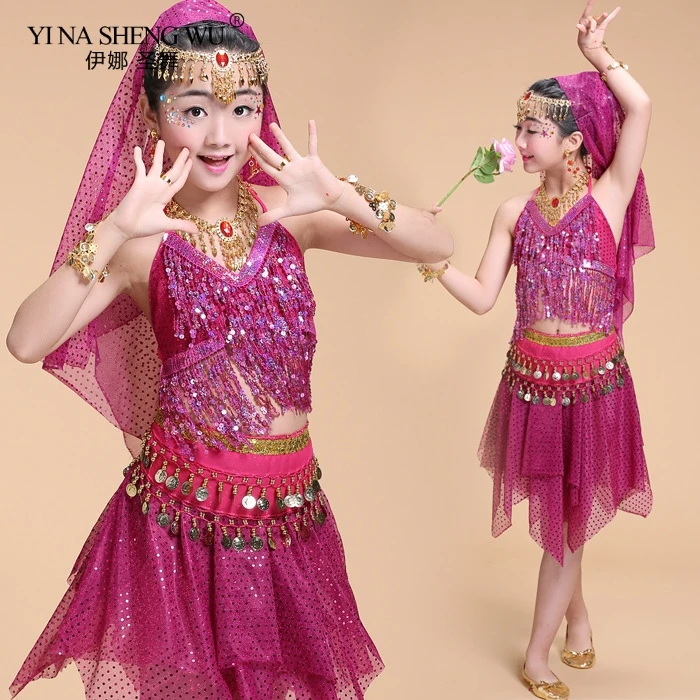 Kids Belly Dance Costumes 2pcs Set Oriental Dance Girls Bellydance India Bellydance Clothes Bellydance Top and Skirt For Girls