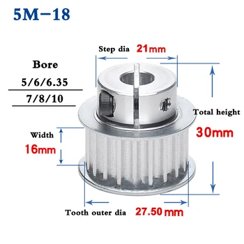 

1Pcs 5M 18Tooth Synchronous Wheel Clamping Type Timing Belt Pulley Width 16mm Bore 5-10mm