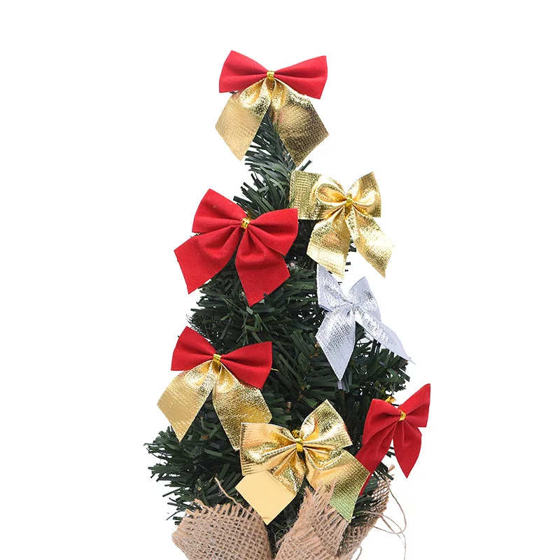 

12pc Gold Red Silver Bow Christmas Decor Flocking Cloth Bow Home Wedding Decor Christmas Tree Ornament Supplies Gift Boxes Deco