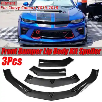 

3Piece Carbon Fiber Look Car Front Bumper Lip Deflector Lips Body Kit Spoiler Diffuser Splitter For Chevy For Camaro 2015-2018