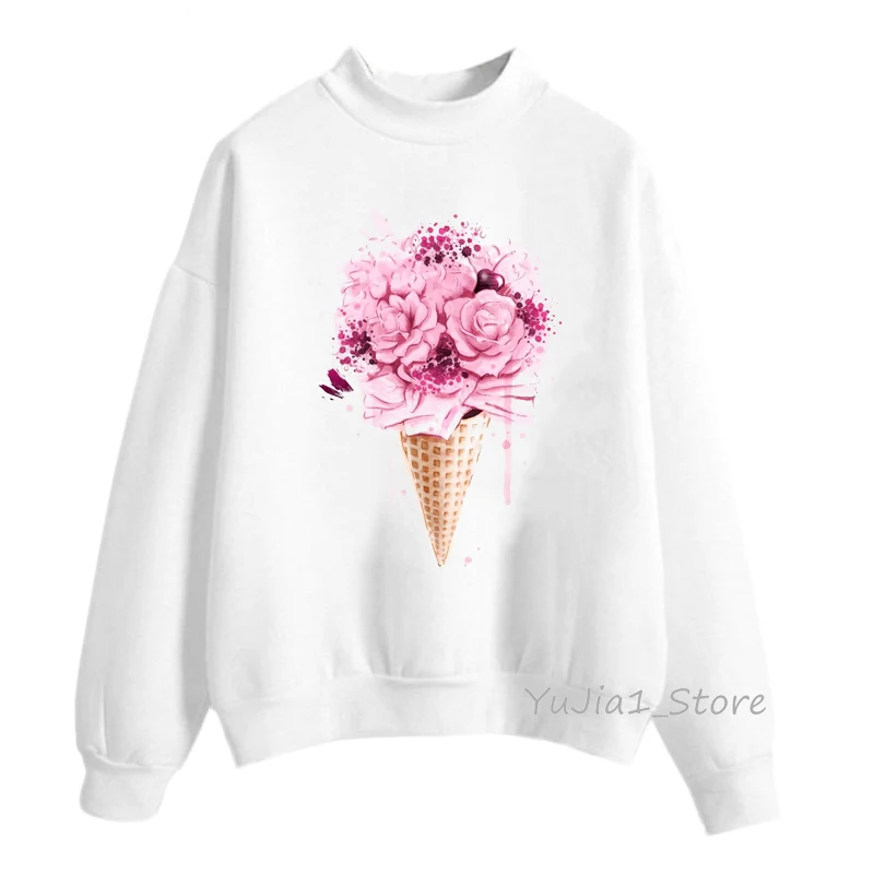 

Pink flowers ice cream print kawaii hoodies women autumn clothes winter womens sweatshirt vogue tumblr tracksuit turtleneck