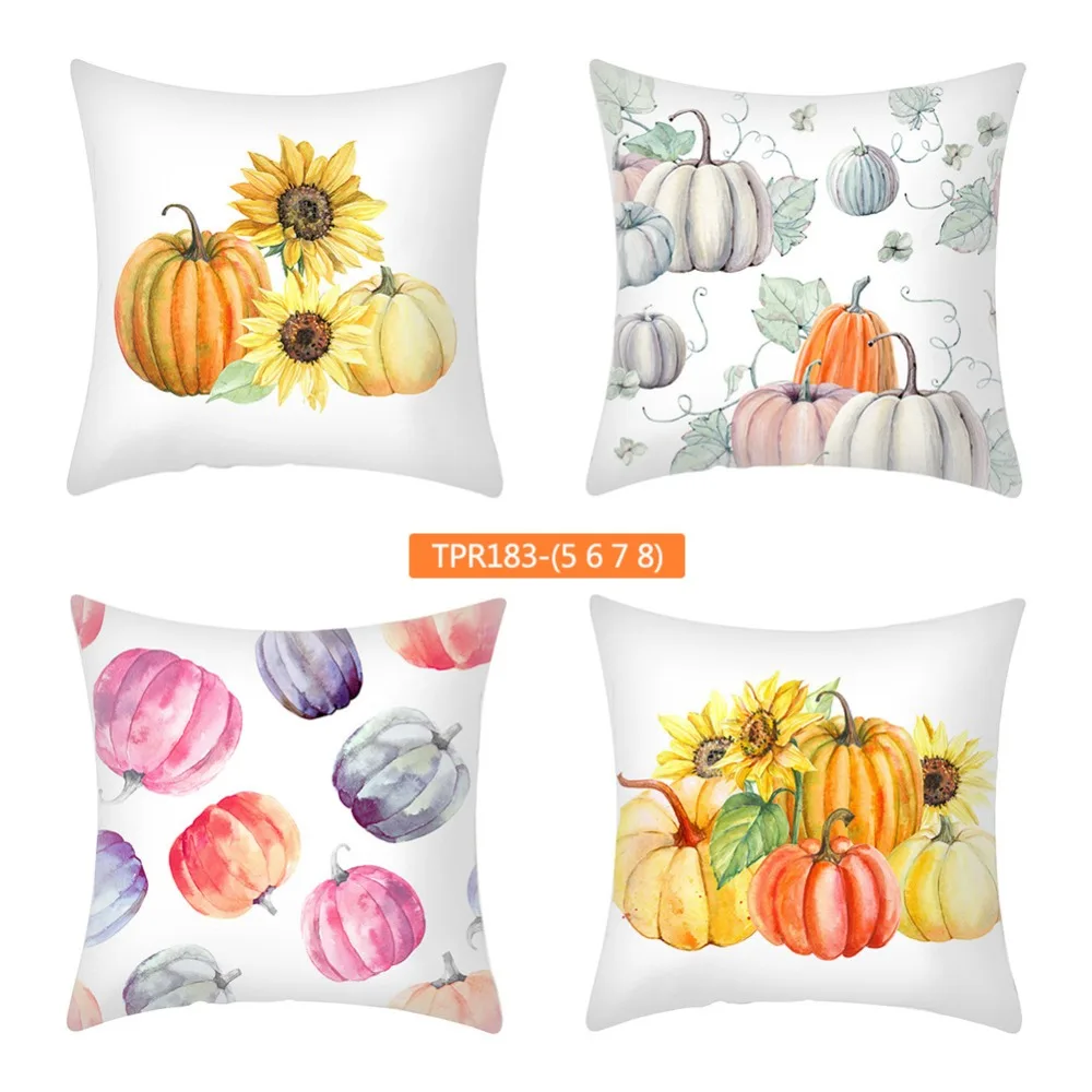 4 Pcs 18*18in Halloween Pillow Covers Pumpkin Decorative Throw Pillowcase/Pumpkin face Peach Skin Velvet for Home Car Sofa Decor
