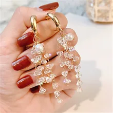  2021New High-end Crystal Tassel Earrings Geometric Pearl Earrings For Women Pendant Bride Wedding Jewelry Gift Korean Earings 