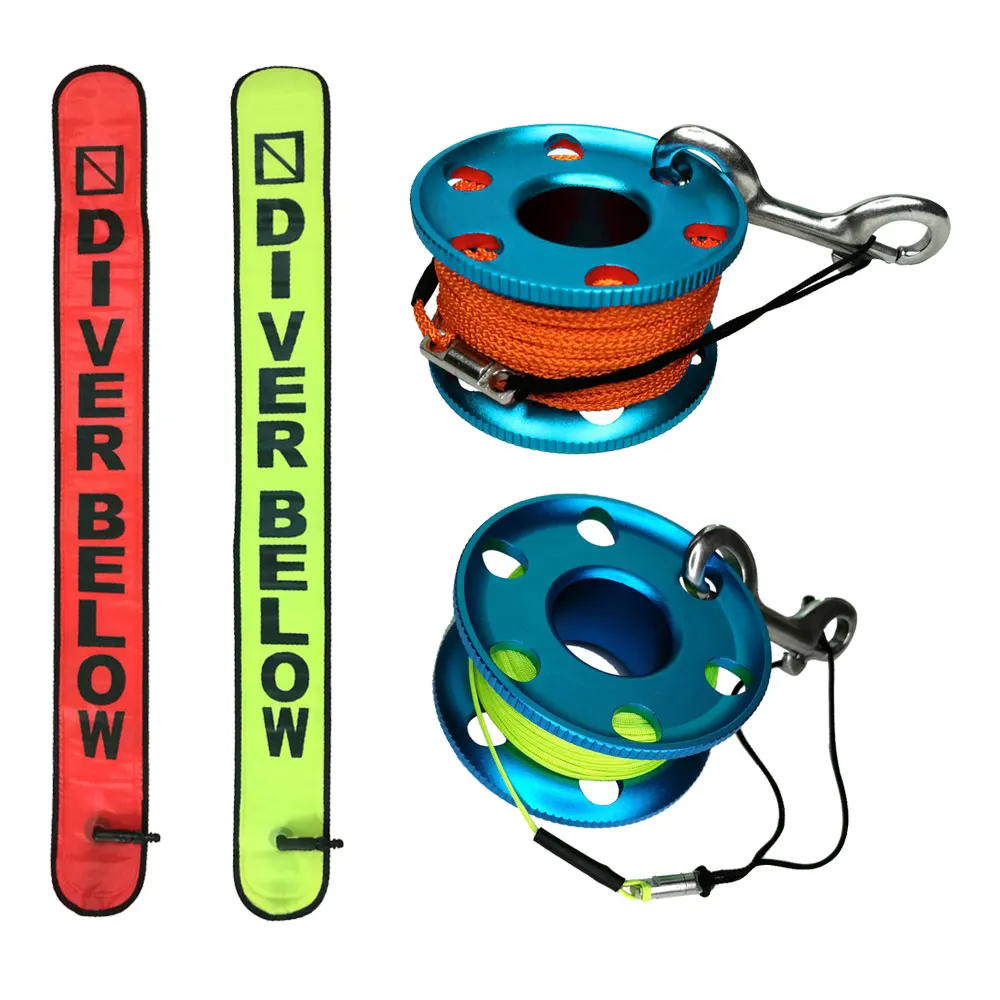 110cm SMB Safety Sausage Diving Safety Kit 30M Line Scuba Diving Finger Reel Spool for Underwater Diver Snorkeling Cave