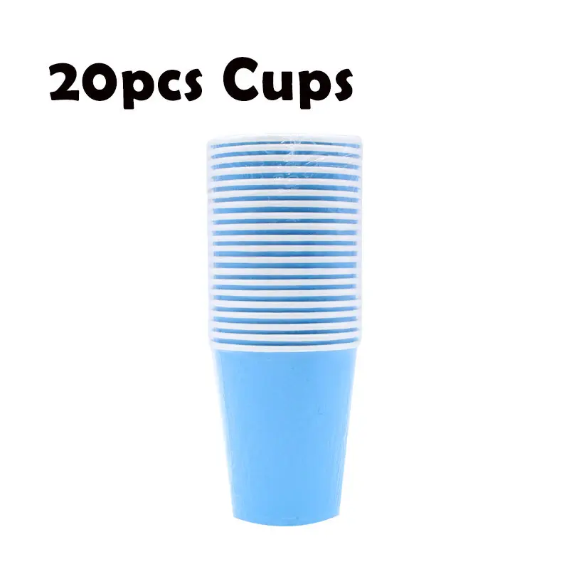 Cups 20pcs 20 шт., набор одноразовой посуды, вечерние принадлежности, синие салфетки, тарелки, чашки, бумажные соломинки, украшения для свадебной вечеринки, для взрослых - Цвет: Cups 20pcs