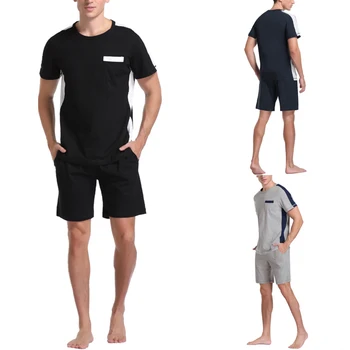

Men Comfy Nightwear Sets Men Pajamas Sets Short Sleeve Patchwork Tops Elastic Short Bottoms Leisure Nightclothes Suits Plus Size