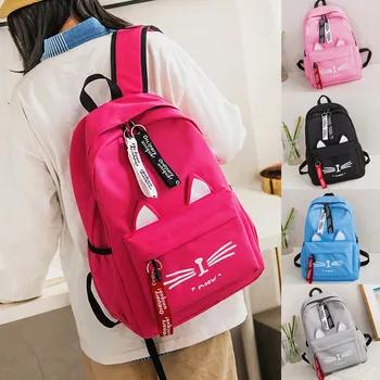 

School Backpack female backpacks for girls teenagers Cat Pattern Shoulder Bag Students School Nylon cat face Travel Bag