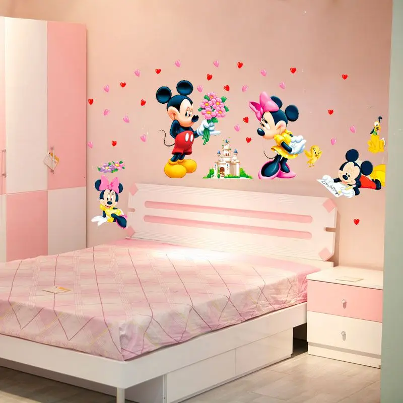 Wall Stickers Children Room Decoration 3D Cartoon Mickey Minnie Mouse Children Wall Stickers Waterproof Home Decoration For kid Room PVC DIY Vinyl Wallpaper