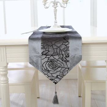 

Modern table cloth European style Rose Floral Table Runner Wedding Decoration table flag with tassel