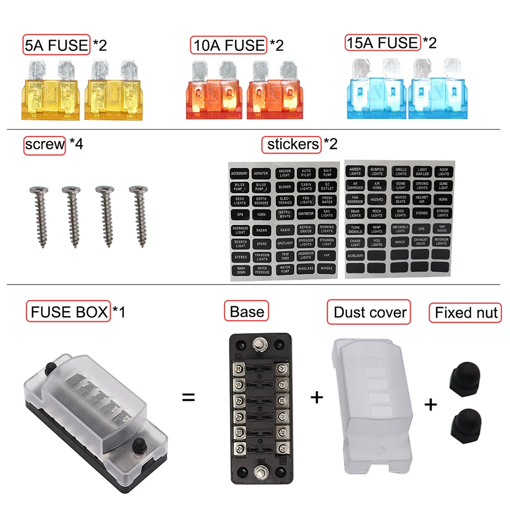 Держатель предохранителя автомобиля коробка 32V DC 6-way с самостоятельной отрицательной функцией для автомобиля лодки морской авто электрическая линия защиты