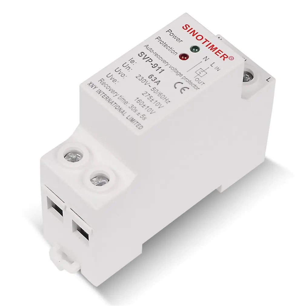 SINOTIMER SVP-911 230 В AC 63A автоматическое восстановление под напряжением над предохранитель напряжения релейный выключатель защитное устройство