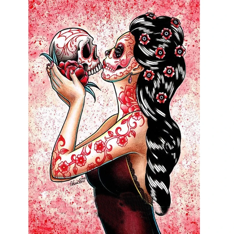 

Full Square Round 5D Diamond Embroidery Diy Diamond Painting Skull girl Woman Cross Stitch Horror Halloween Needlework AA272