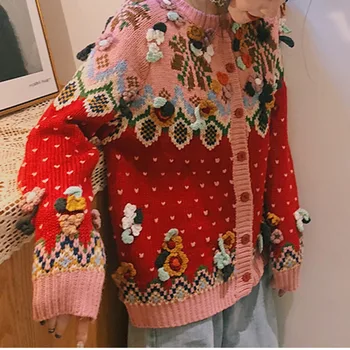 

XUXI Women 2020 Spring Snowflake Flower Embroidery Pattern Sweater Cardigan Femme Single-breasted Long Sleeve Sweather FZ0378