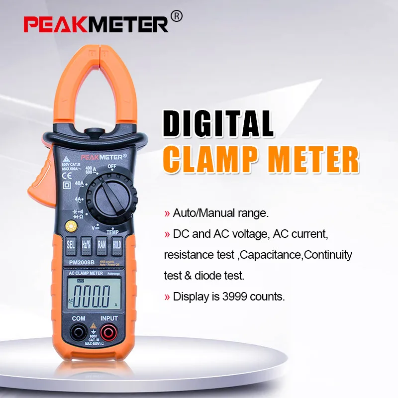 PEAKMETER PM2008B Профессиональный автоматический цифровой измеритель переменного тока