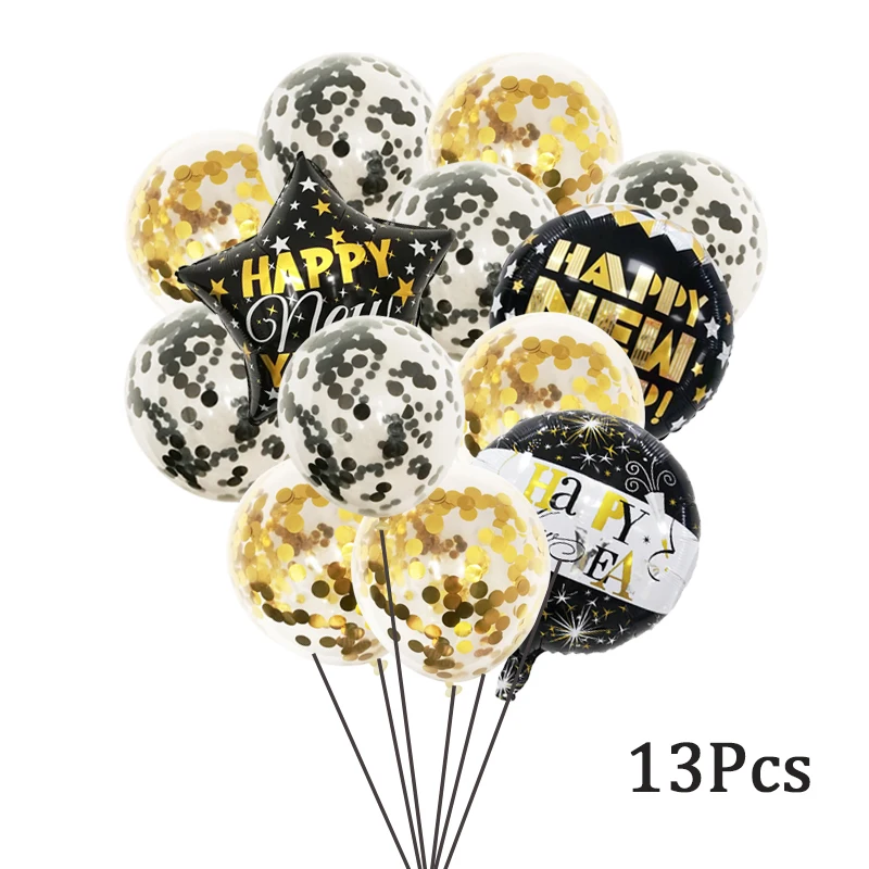 Foil Balloon Happy New Year Banner Star Round Balloon Home Party Confetti Latex Balloons Decoration New Year Decor Supplies - Цвет: 13Pcs