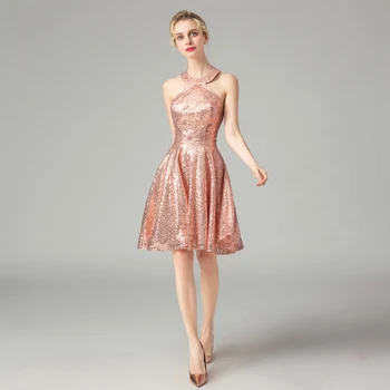 

Alagirls New Arrival Rose Sequins Homecoming Dresses 2020 Sexy Halter Open Back Short Dresses Knee Length Vestido corto