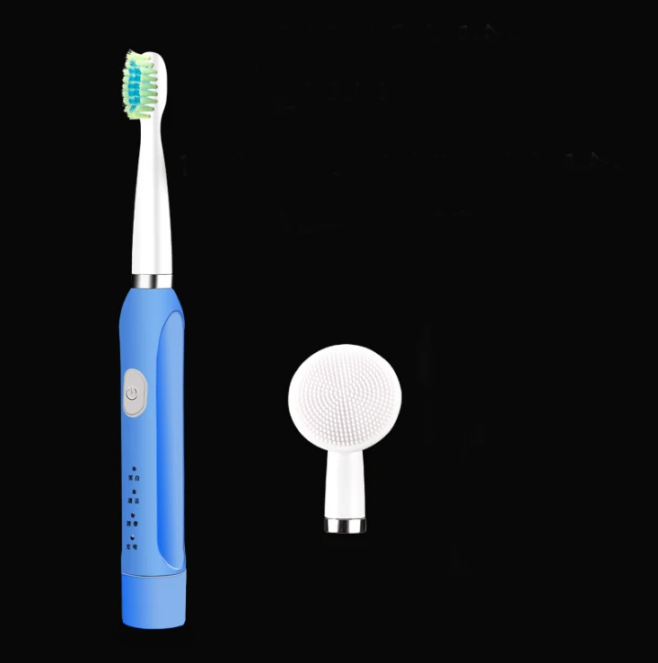 Blue 2 in 1 Электрический Зубная щётка зарядка через usb звуковой волны отбеливание мягких волос парные домашние 2 в 1 очищающий чистки зубов - Цвет: Blue 2 in 1