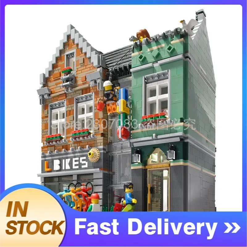 

NEW In Stock 10004 3668Pcs City Street View Series Bike Shop Model Building Blocks Bricks Kids Toys Christmas gift