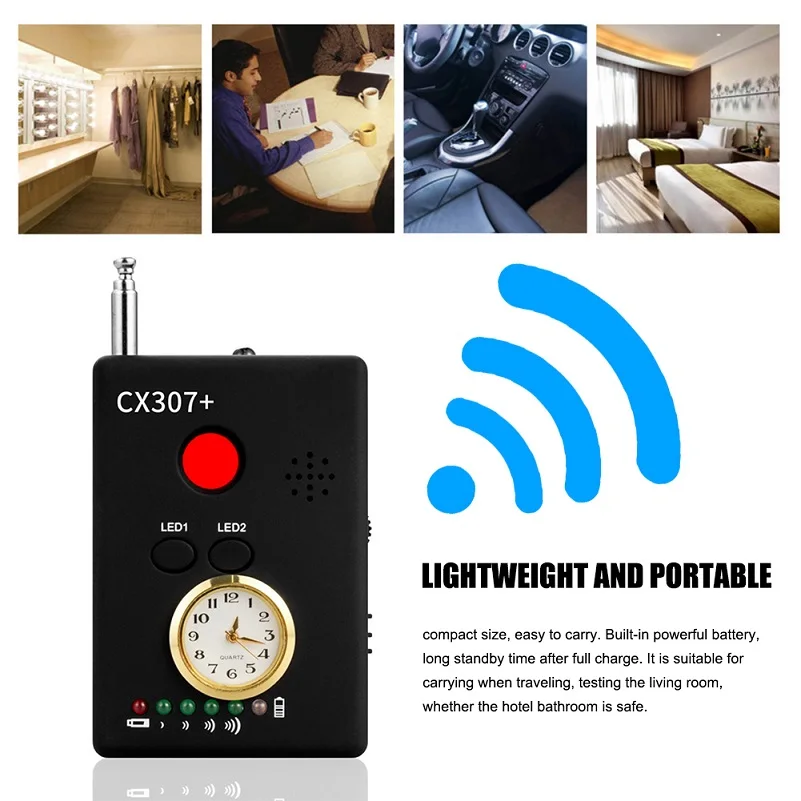 

Wiretap jammer signal blocker finder hidden camera spy camera GPS tracker GSM card RF sound signal spy devices detector