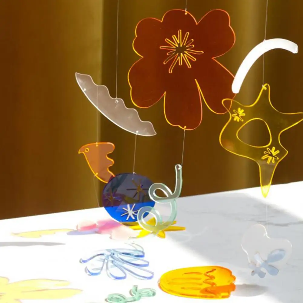 Acrylic Wind Chime 1PCS Nordic Style Flower Print Adorable Multi-Color Geometric Hanging Decorations for Home Window Decorating