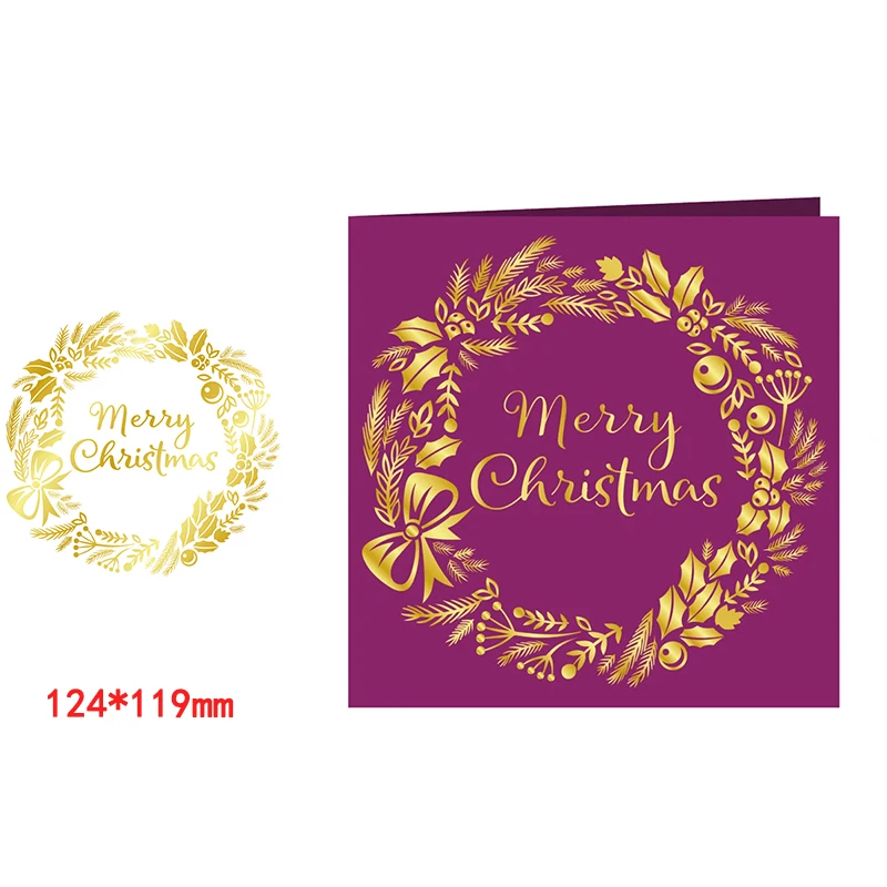 

Ring Wreath Holly Flower Bells Bow Merry Christmas Words Hot Foil Plates for Scrapbooking Diy Paper Cards Crafts New 2020