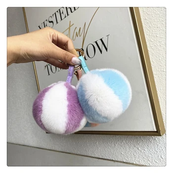 

Bag Pendant Key-Chain Colorful Pompom Car-Charm-Accessories Real Rex Rabbit Fur Plush Hang Pendant Ladies Holiday-Gifts