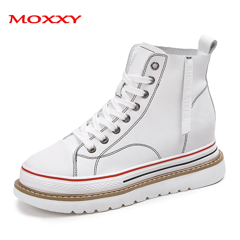 

2019 New White Boots Women Shoes Leather Wedge Ankle Boot High Heel Sneaker Platform Fashion Casual Shoes Woman zapatos de mujer