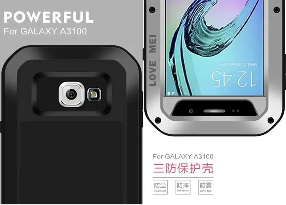Чехол LOVE MEI для Galaxy A3/A5 водонепроницаемый мощный металлический+ силиконовый чехол для SAMSUNG Galaxy A3 A310 A5 A500 A7 S8
