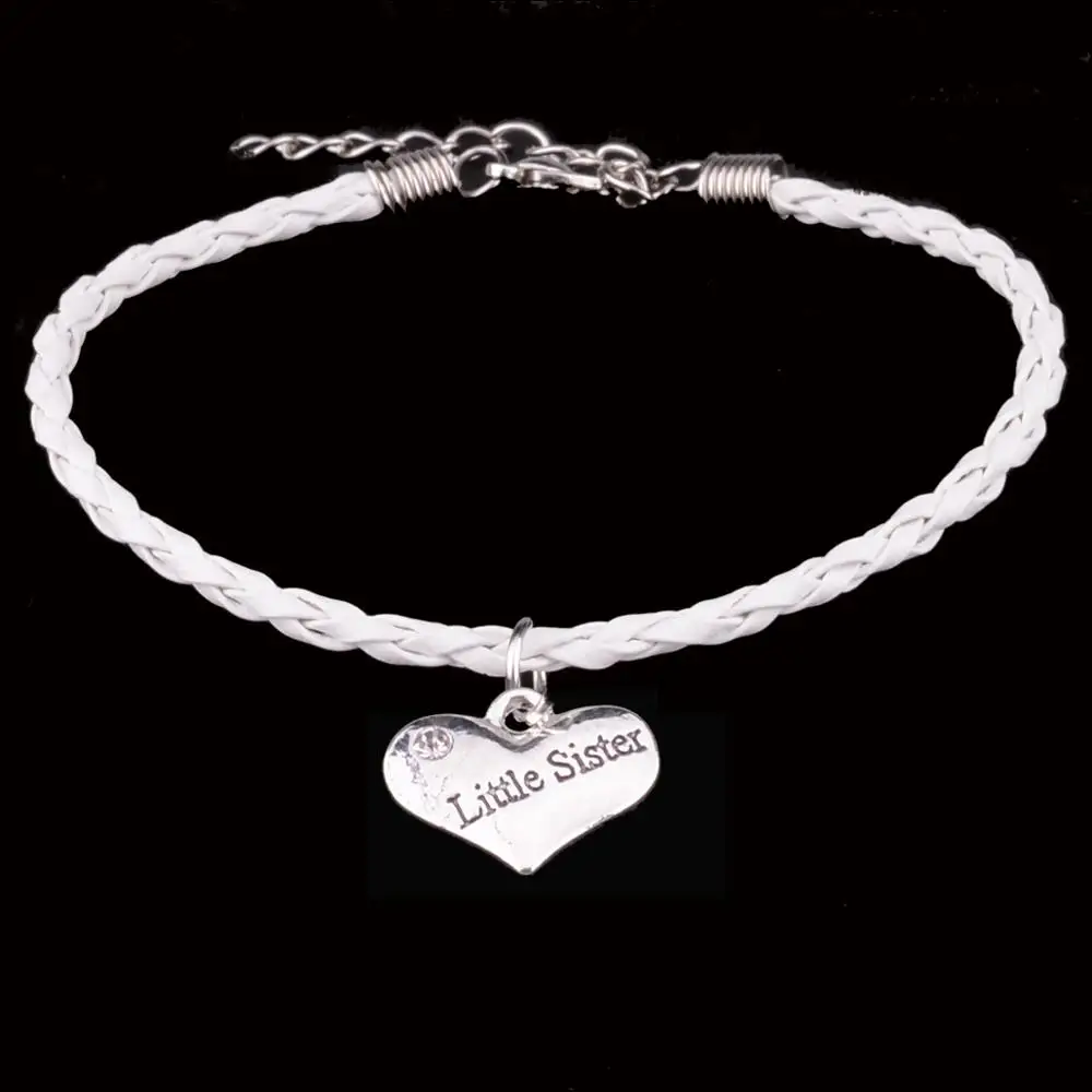 12 шт. прозрачная кристальная белая веревка кожаные браслеты Цепочка маленький браслет СЕСТРА сердце кулон семья сестра лучший друг рождественские украшения