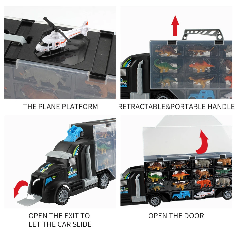 

Simulation Container Early Learning Dinosaur Model Safe Children Double Sided Funny Toy Car Set Gift Animal Transport Kids