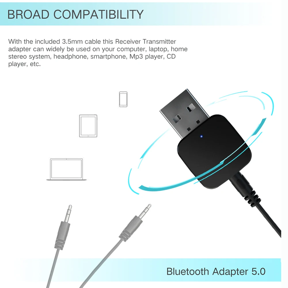 USB Bluetooth передатчик приемник 2 в 1 Мини Bluetooth 5,0 беспроводной 3,5 мм AUX стерео аудио адаптер для ТВ ПК Автомобильная Музыка