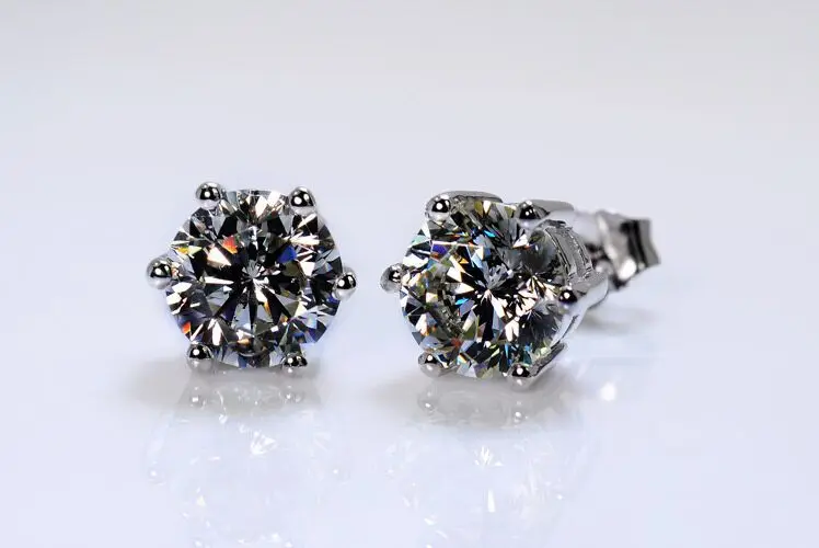 Ceny TE001 darmowa wysyłka! biały złoty kolor 6 rogacz 0.5 2 karatowy okrągły Brilliant Cut Grade sona symulowany kolczyk z kamieniem szlachetnym kolczyk dla kobiet