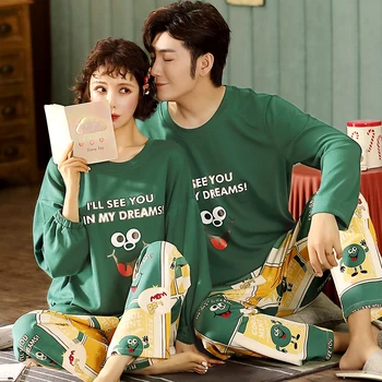 

Couple Pajamas Set Autumn Cardigan Pyjamas Women and Men Pajamas Long Sleeve Sleepwear Lounge Pijama Plus Size pajama