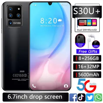 

Smartphone Galxy S30U+ 8GB 256GB 4 Core Full Screen Android 10.0 Finger Print Face ID Dual Camera 4G5G Mobile Cell Phone Handset