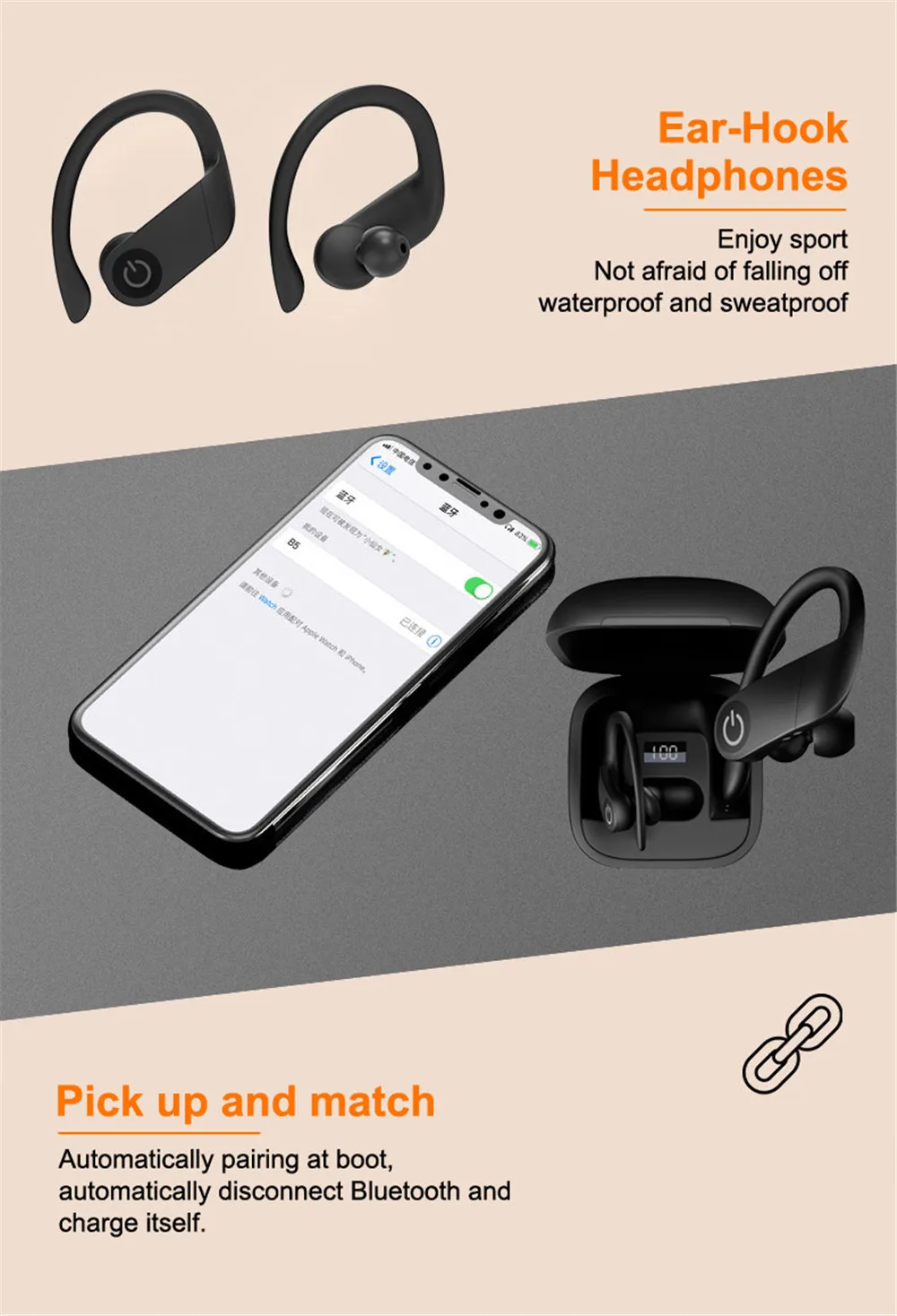 B5 TWS, беспроводные наушники, Bluetooth 5,0, наушники, спортивные, ушные крючки, наушники, беспроводная Bluetooth гарнитура, светодиодный дисплей, зарядная коробка