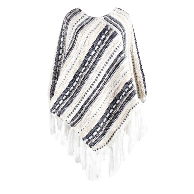 Пончо Накидки женские зимние теплые Boho полосатые шали с кисточками Вязаная кашемировая шаль модный элегантный свитер - Цвет: A