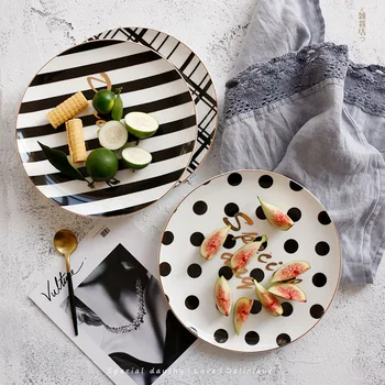 

Nordic black and white breakfast dessert plate fruit plate 8 inch flat jewelry storage tray striped geometric love gift LB72118
