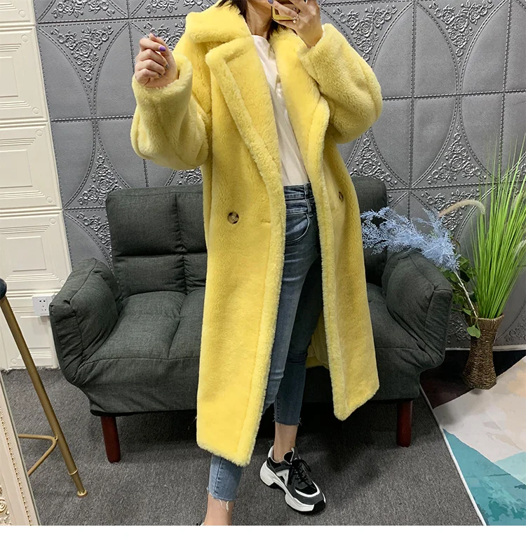 natural sheep fur wool blends women winter coat (5)