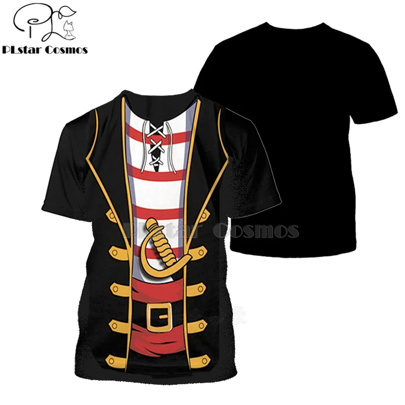 Unisex Captain Costume anime Cosplay T-Shirts Prisoner Clown Tuxedo Tee Man Cowboy Pirate Clown Pilot Uniform Police Carnival