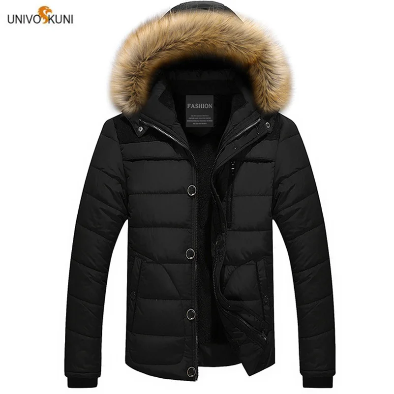 UNIVOS KUNI 2019 мужская хлопковая куртка с мехом теплый однотонный цвет капюшоном