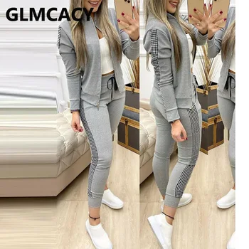 

Women Long Sleeve Plaid Patchwork Jack & Drawstring Pants Set Comfort Autumn Suit