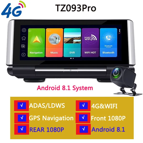 WHEXUNE 7,0 дюймов 4G Android 5,1/8,1 Автомобильный видеорегистратор Камера gps навигация ADAS 1080P двойной объектив Автомобильный видеорегистратор ночное видение WiFi - Название цвета: TZ093Pro