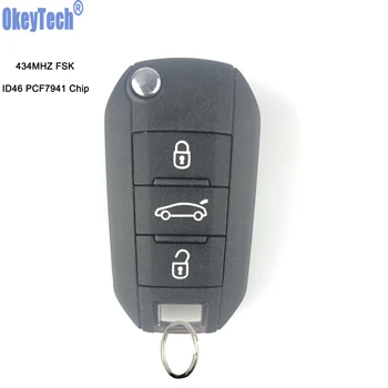 

OkeyTech Car Remote Key 434MHZ With PCF7941 Chip for Peugeot 208 2008 301 308 508 Hella 3 Buttons VA2 Blade With Free Keyring