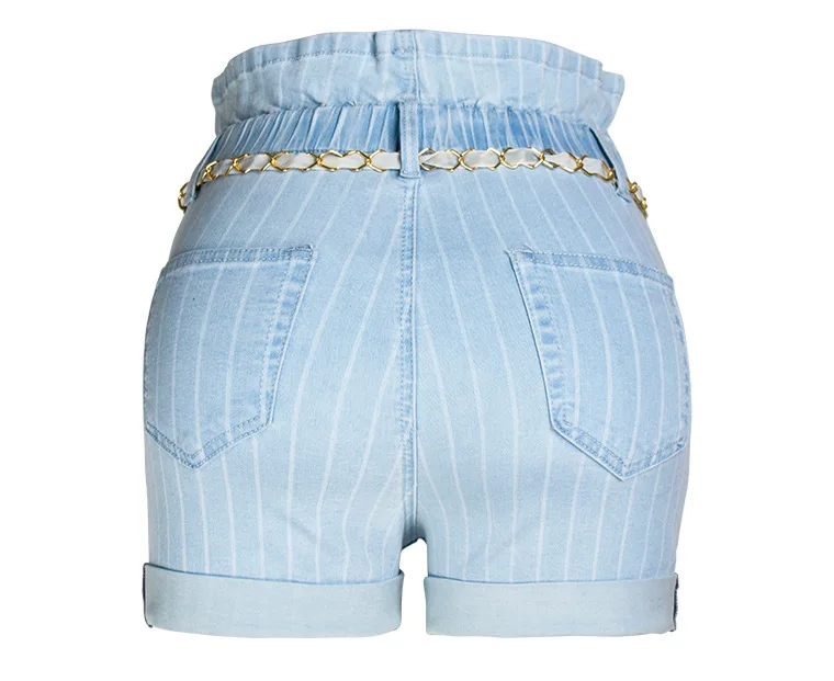 Летние новые европейские и американские простые полосатые тонкие джинсовые шорты с эластичным поясом, женские шорты