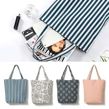 

INS Style Handbag Woman Lady Shopping Bag Zipper Multi-functional Reusable Grocery Bag Canvas Casual Shoulder Storage Bag