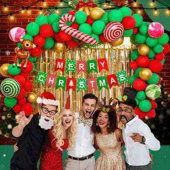 

anjia Christmas Balloon Garland Arch kit Pieces with Christmas Red White Candy Balloons Gift Box Balloons Red Star Balloons