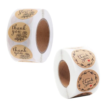 

500Pcs/Roll Labels Per Round Natural Kraft Thank You Sticker Seal Labes Hand Made Love Flower Sticker Paper Stationery Sticker